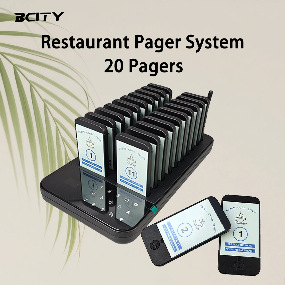 Queue Paging System QC200 with 20 Beepers for Coffee Shops Food Trucks Restaurant Paging System