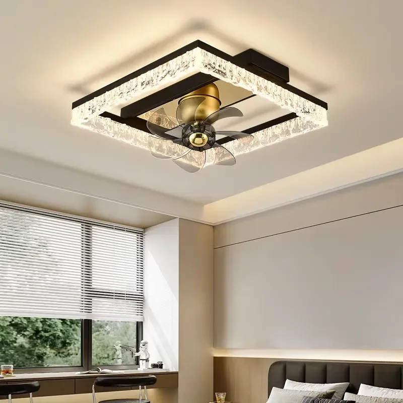 Light Luxury Crystal Fan Lamp Fashionable and Simple Home Living Room and Dining Room Electric Fan Chandelier