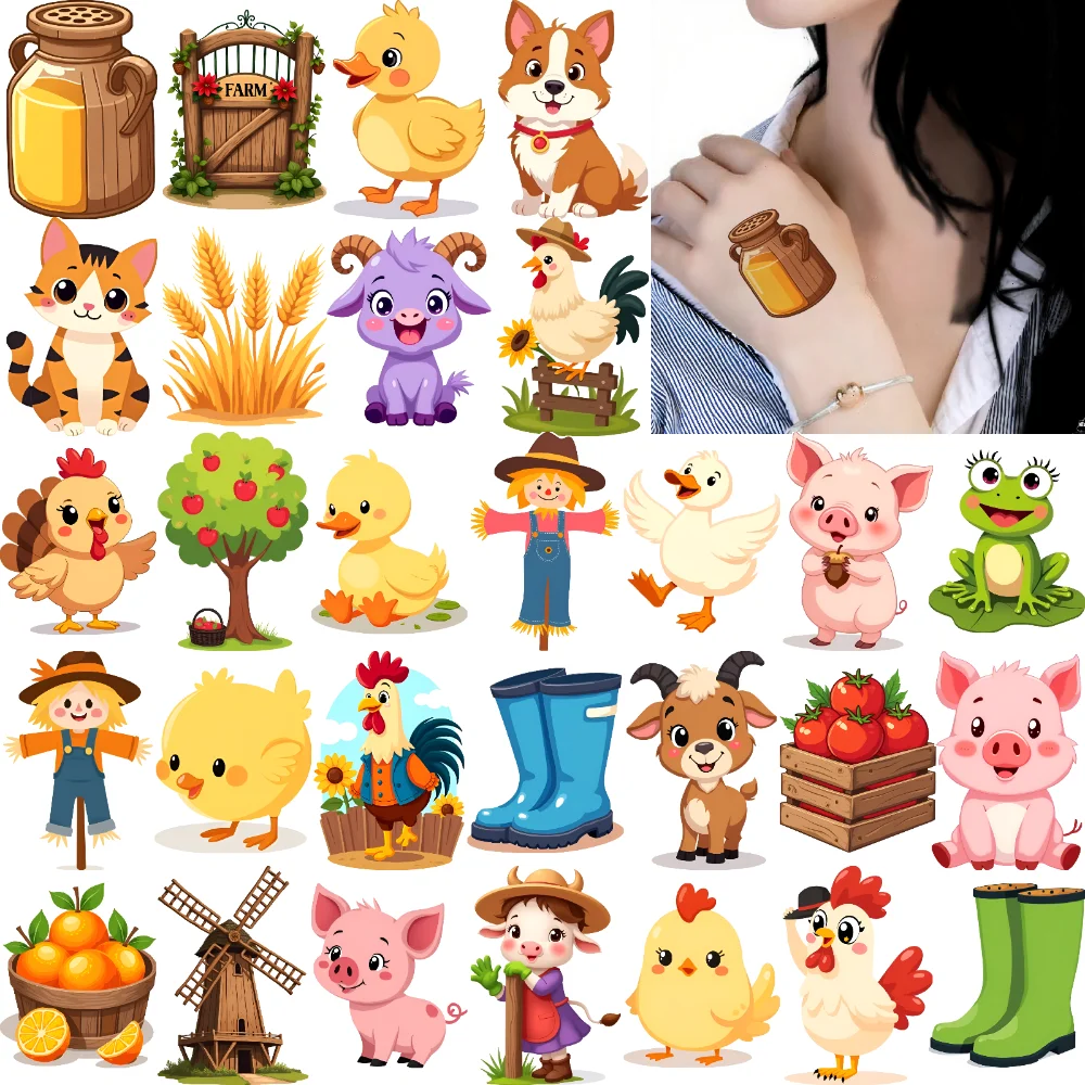

63pcs Temporary Tattoo Decorative Stickers Cartoon Farm Animal Stickers Waterproof Long-lasting Body Stickers For Arms