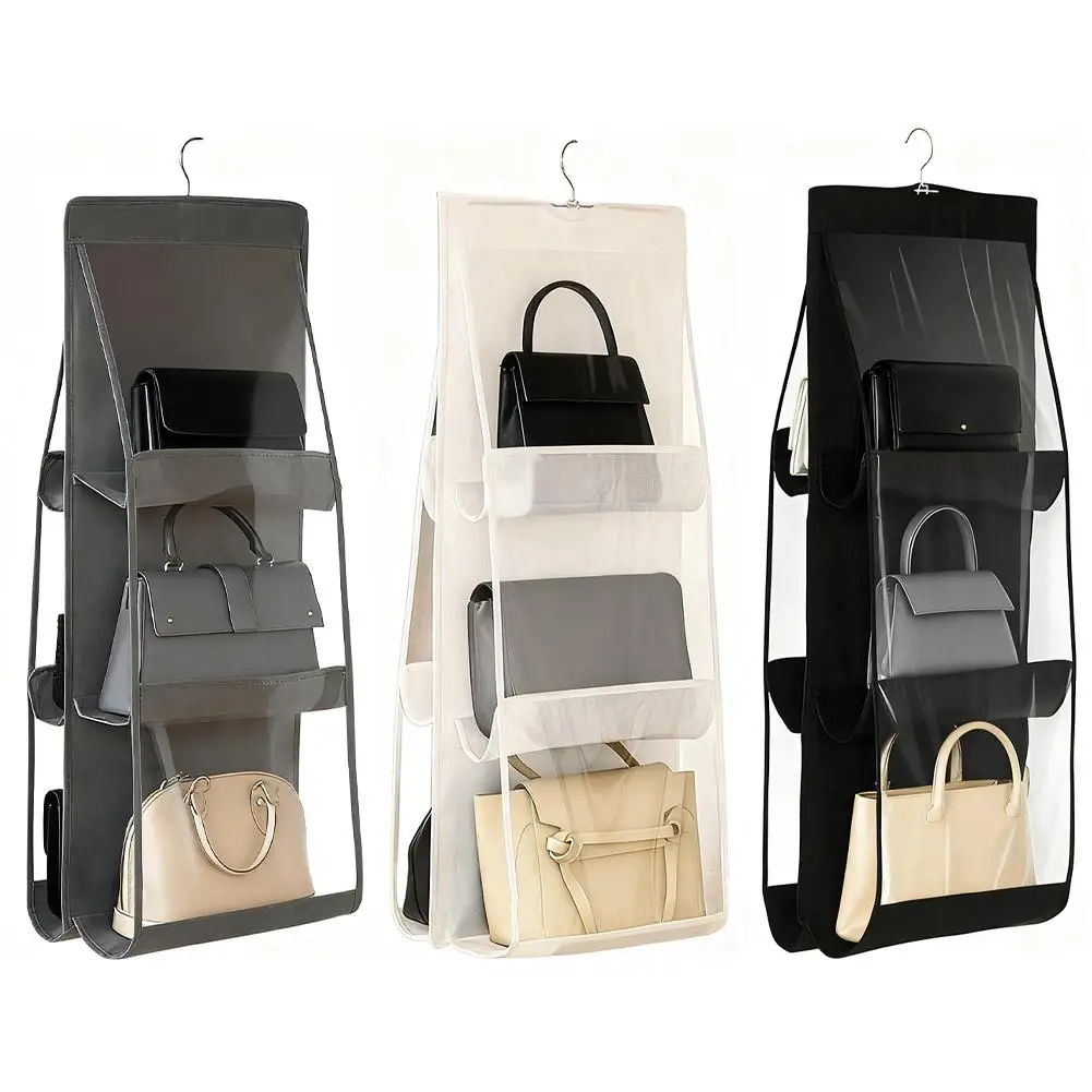 6-جيب منظم معلق لخزانة الملابس حقيبة كتف شفافة حقيبة التخزين الغبار واقية حقيبة الأحذية شماعات الحقيبة #6