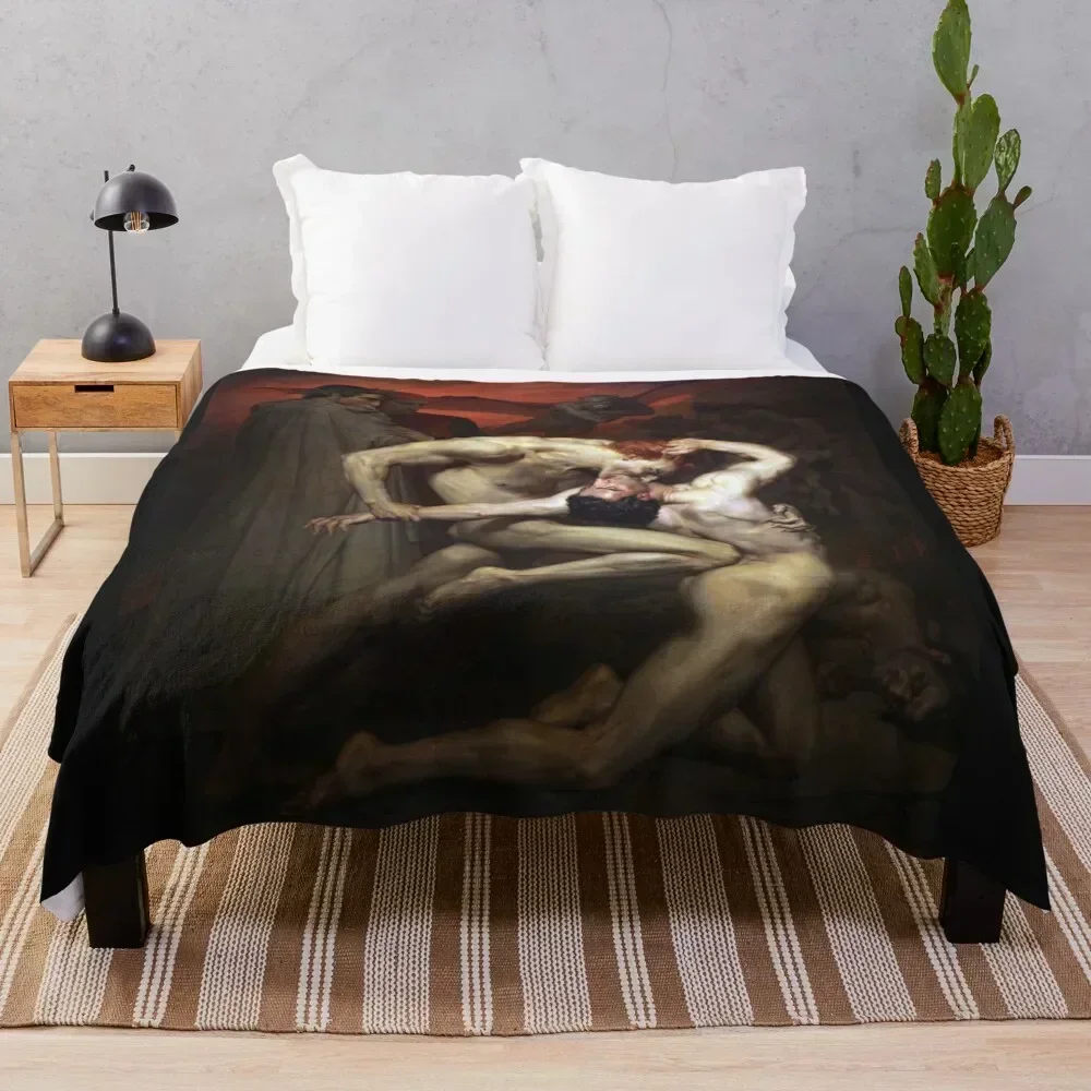 Dante and Virgil - William Adolphe Bouguereau Throw Blanket Bed Bed Fashionable Blankets