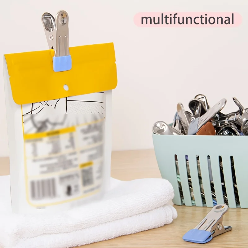 20PCS Spring Stainless Steel Clothes Pegs Flat Opening Clips For Socks Towels Outdoor Balcony Laundry Organizer Clamps
