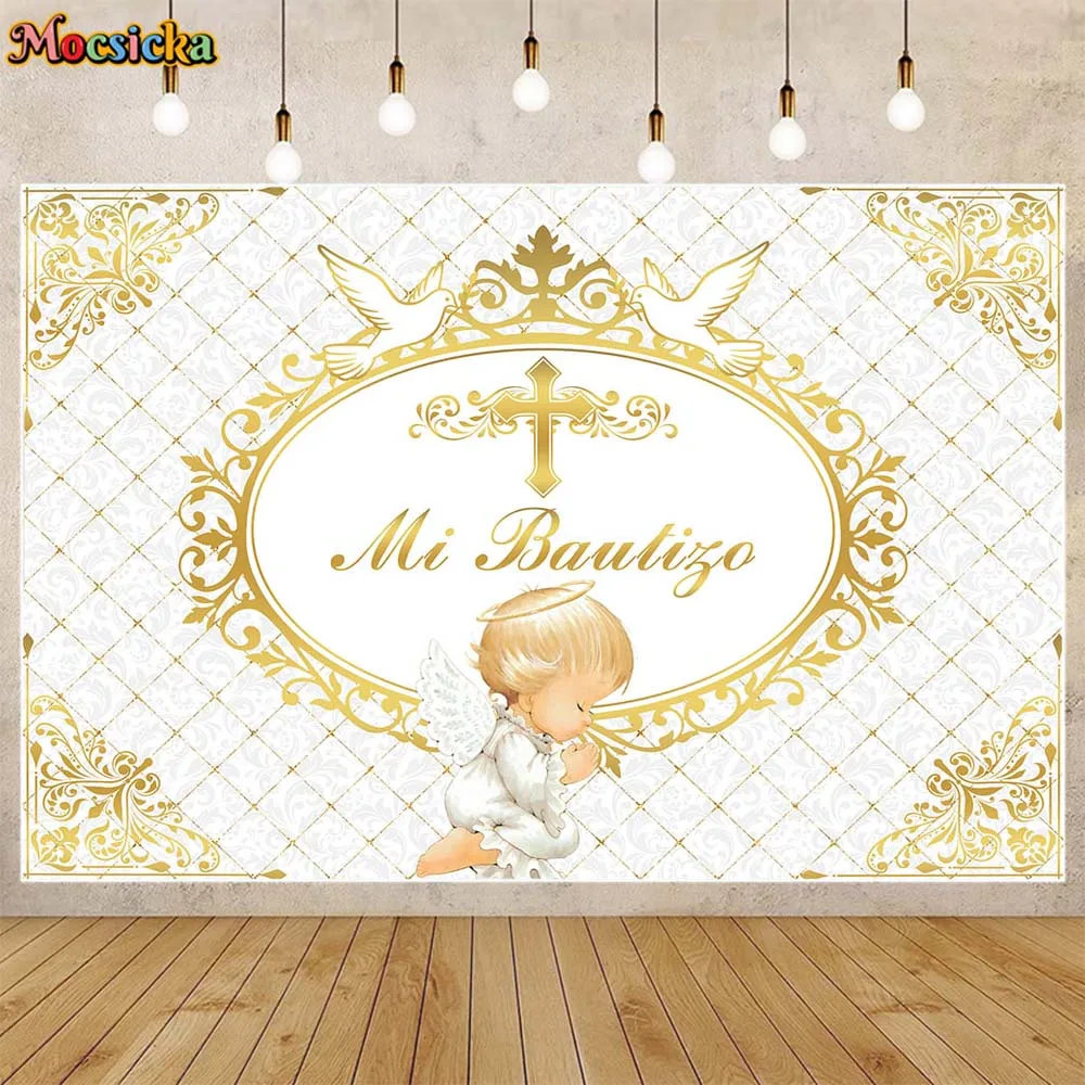 

Mocsicka Baby Baptism Backdrop Angel White Dove Cross Newborn Background Christening Banner Decor Photo Studio Photography Props