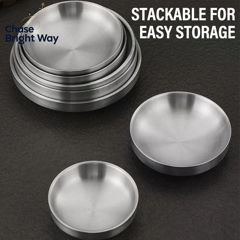 Heat Resistant Double Layer Dipping Bowl Thickened Stainless Steel Small Sauce Dish for Hot Pot Ketchup Mustard Serving