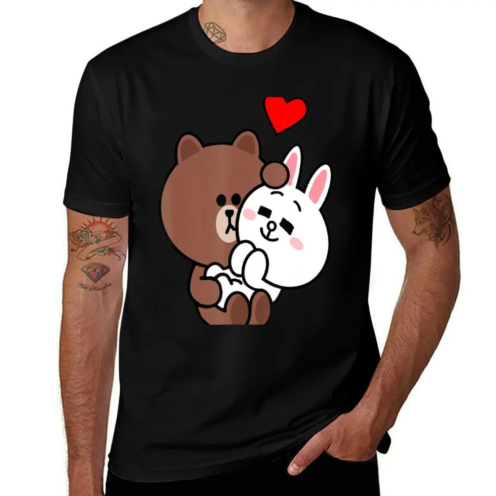 

Cute Brown Bear Cony Rabbit Me Tenderly Romantic T-Shirt cotton tshirt 100% T-Shirt
