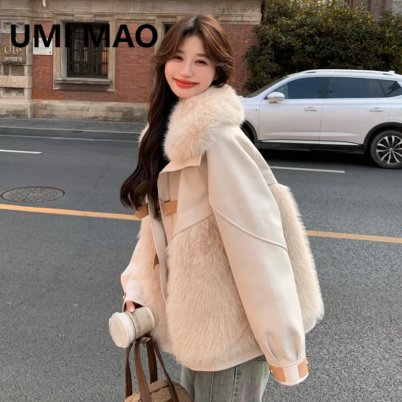 Umi mao jaqueta de inverno femme com pele quente e aconchegante retalhos tecido 90 pato branco para baixo jaqueta casacos feminino y2k