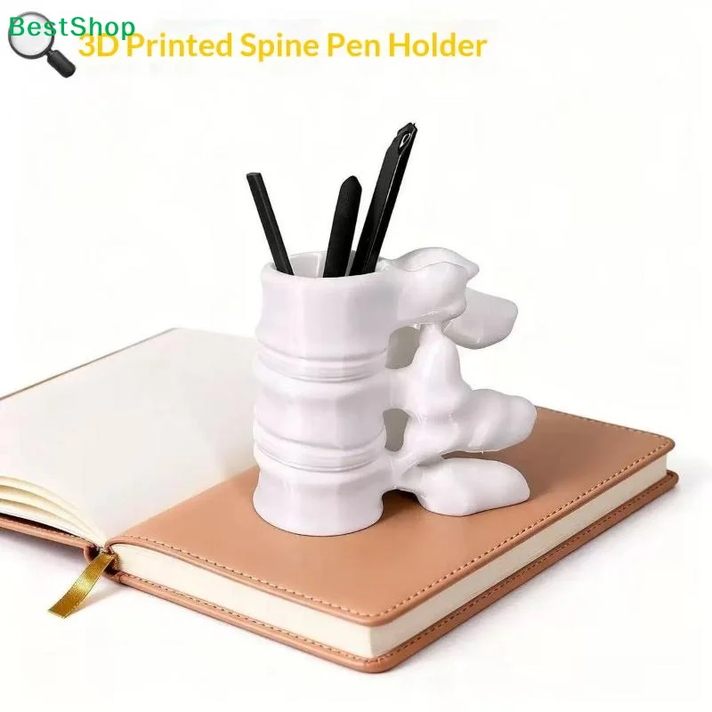 〔Q〕1Pcs 3D Printed Spine Shaped Pen Holder With Creative Fun Design And Sturdy Base For Office Desk Home Study  Staff Gifts