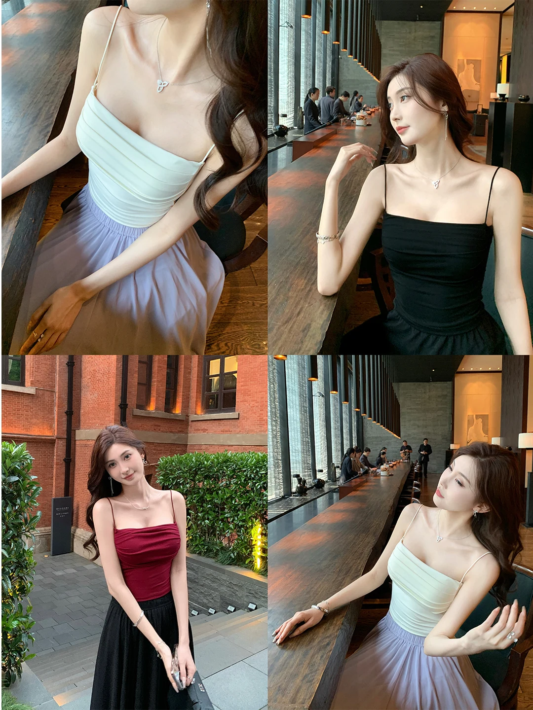 

Sexy Sle Bla White Modal oulder Bared ort Knitted Vest Women's Inner Wear Tank Top with Chest Pad Regular Thin