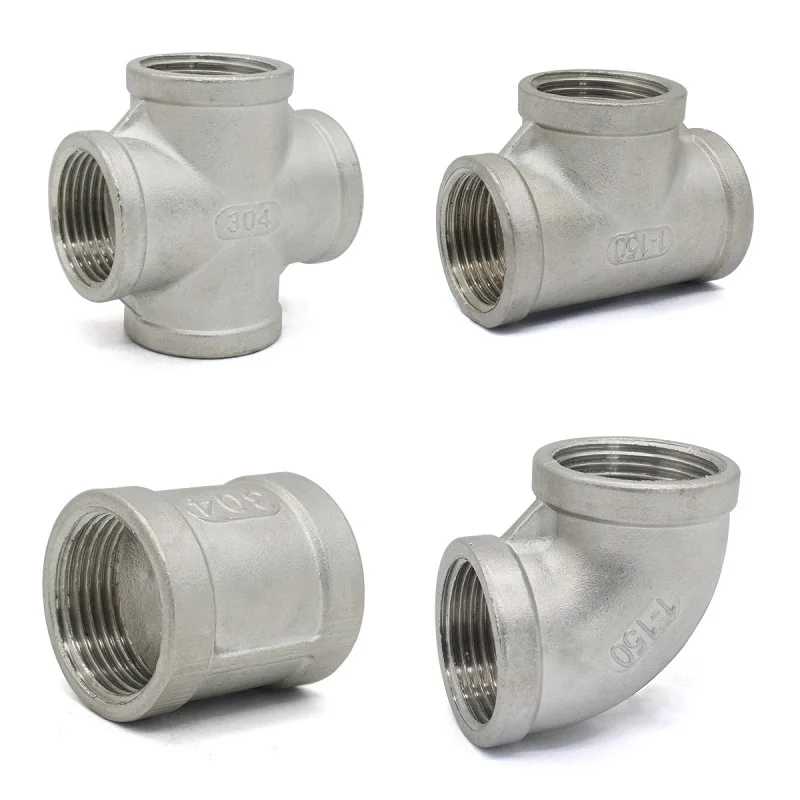 

1/4 "3/8"1/2"3/4"1"1-1/4"1-1/2" 2" BSPT SS304 Stainless Steel Threaded Elbow Cross PipePlug Tee Cap End PipeJoint Fitting