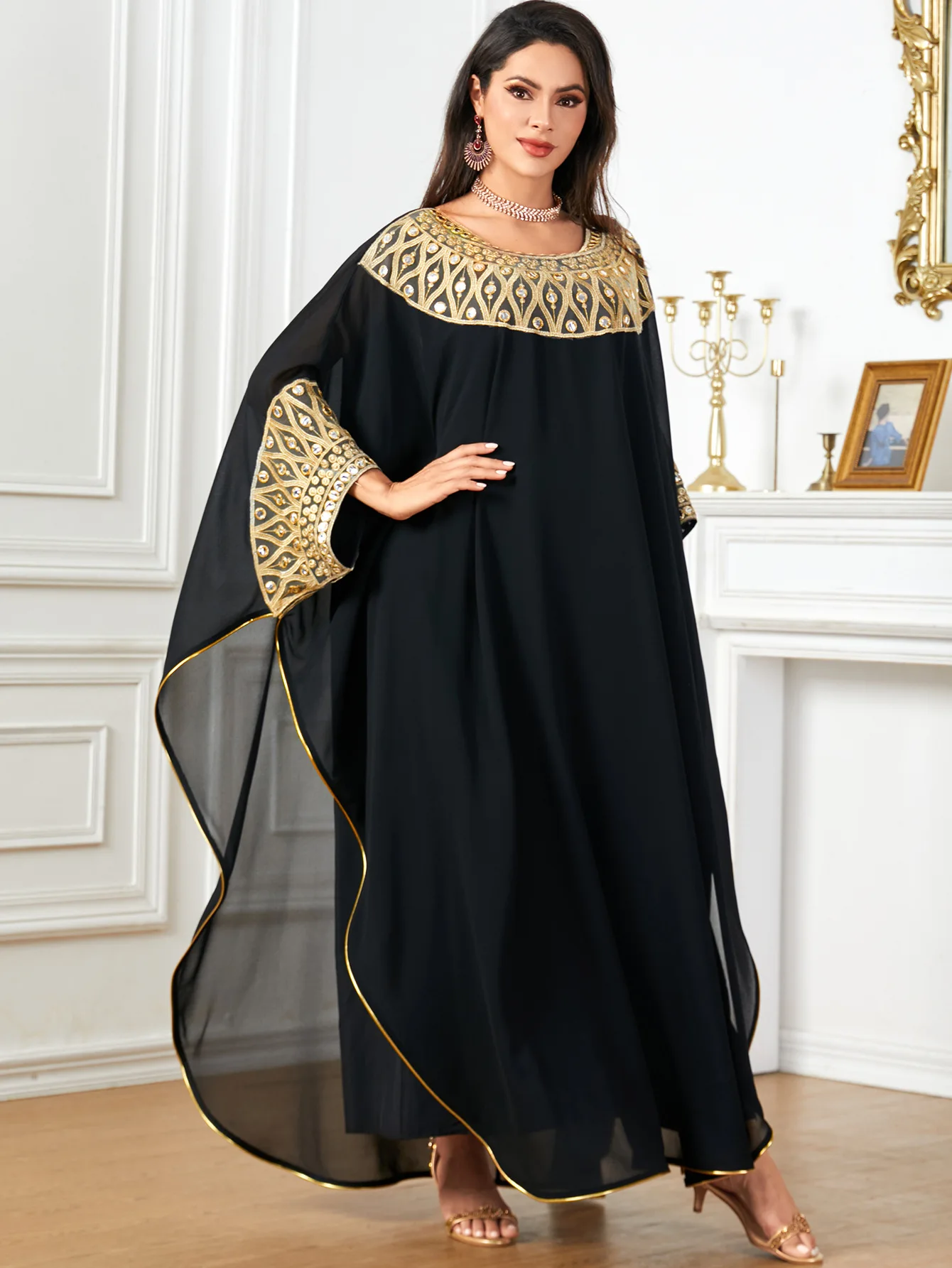 Muslim Batwing Sleeve Dress for Women Abaya Dubai Kaftan Arab Robe Farasha Gowns Morocco Maxi Cocktail Gown Turkish Gowns Ramada