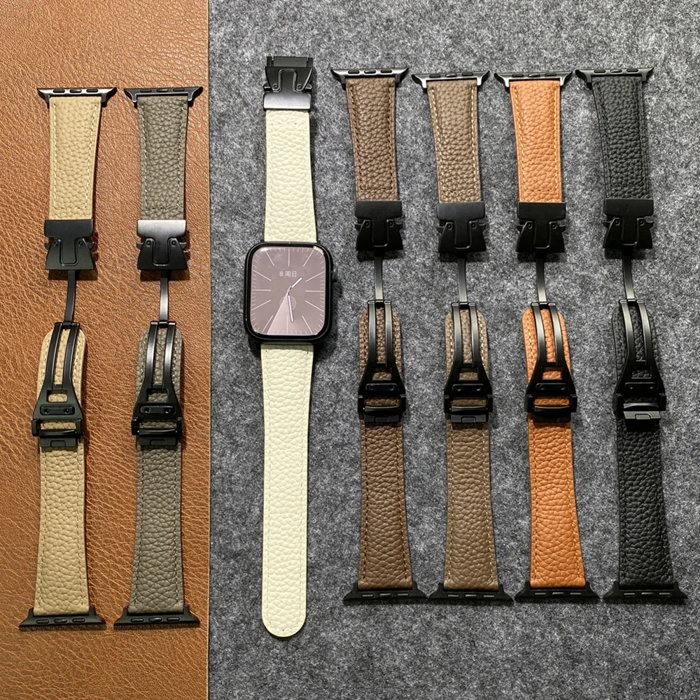 

Магнитный кожаный ремешок для Apple Watch 44 мм, 40 мм, 45 мм, 41 мм, 46 мм, 42 мм, 38 49 мм, браслет iWatch Series 10 Ultra 9 8 7 6 5 4 SE ремешок