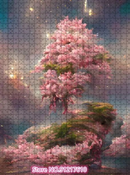 1000 Stuk Puzzel Boom Van Leven Sprookje Dorp Landschap Art Roze Bloem Kasteel Kinderen Brainstormen Puzzel Game