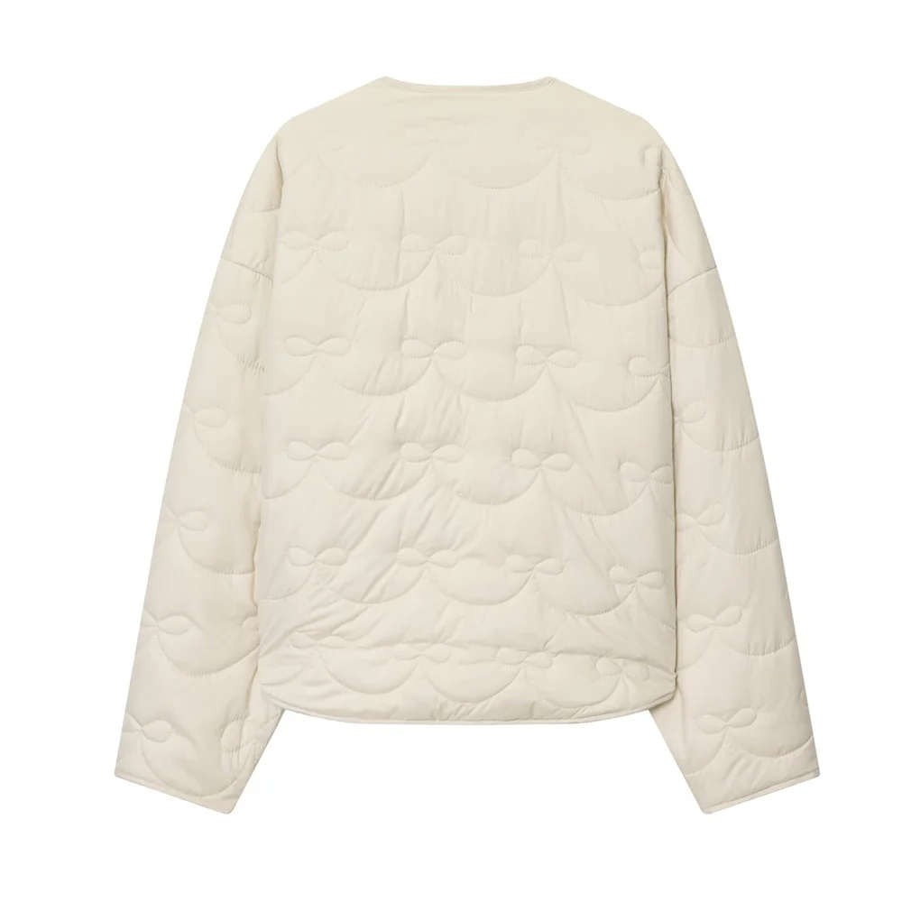 New autumn and winter women's fashion loose casual round neck long sleeved butterfly knot quilted jacket