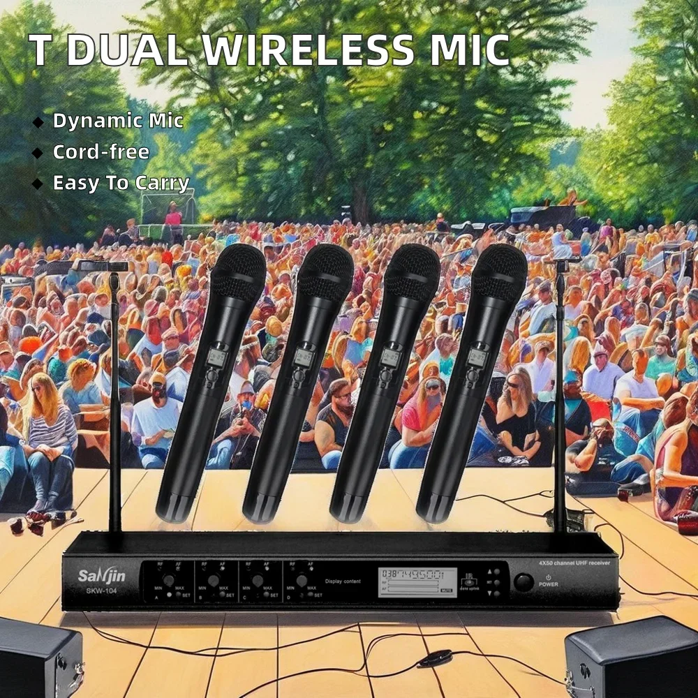 

Portable Dual Channel FM Wireless Lavalier Headset Microphone XLR Connector Noise Cancelling For Stage Conference Desktop Style