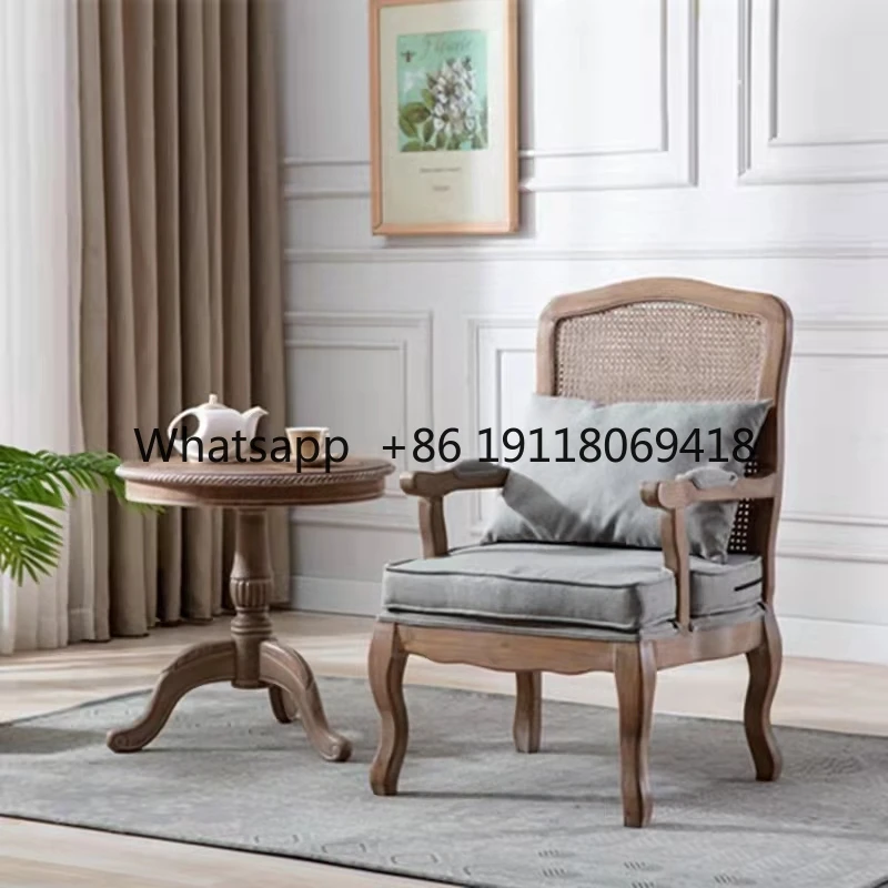 Solid wood sofa chair, single sofa, balcony, small apartment, rattan woven coffee shop sofa chair