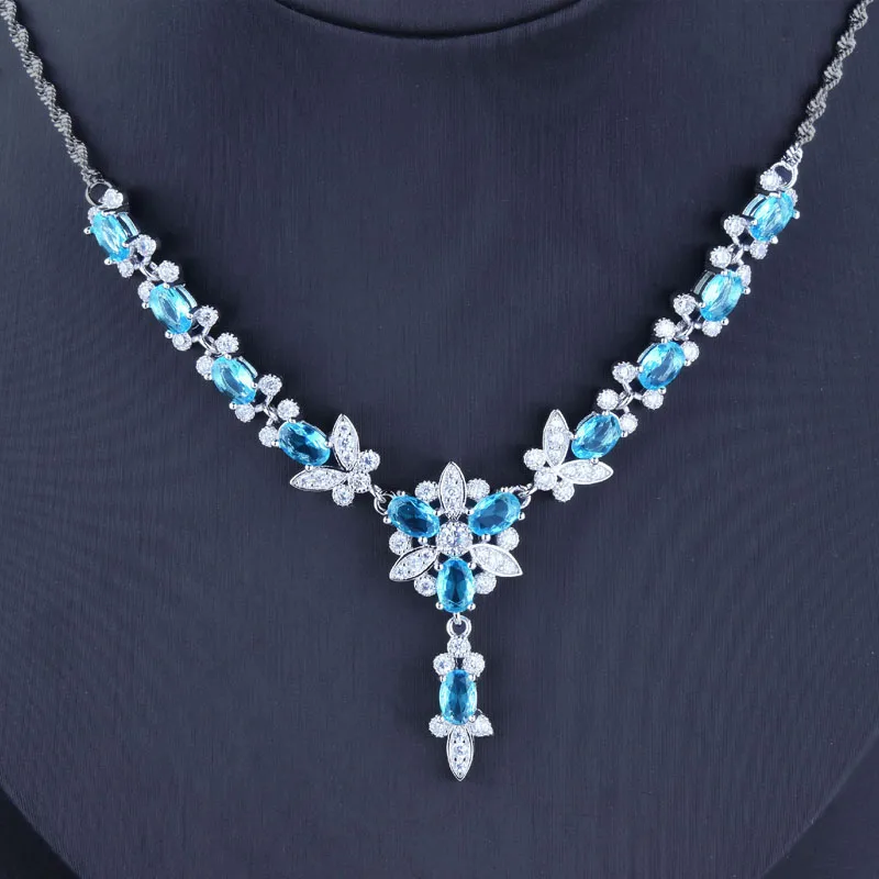 

Женское Ожерелье с бабочкой KOFSAC, элегантное сверкающее ожерелье из стерлингового серебра 925 пробы с синими цветами и кристаллами, Подарочная бижутерия