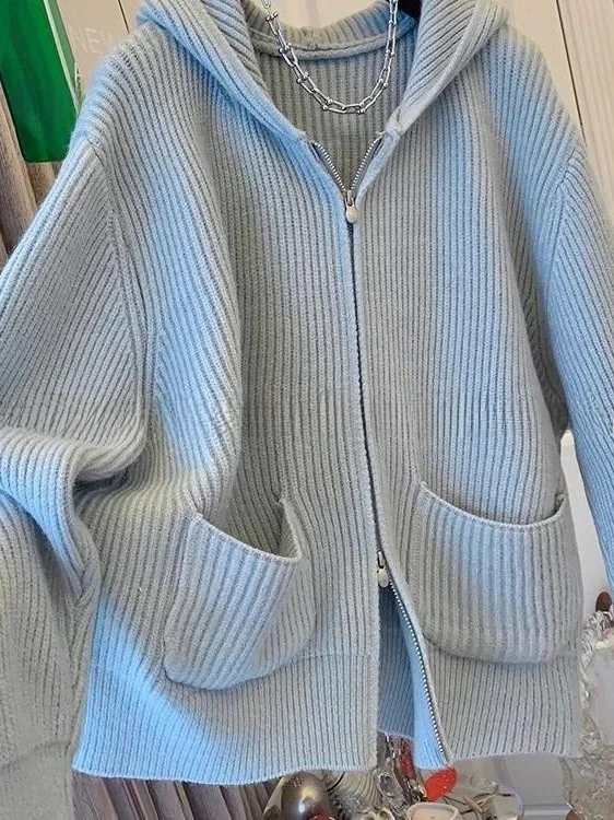 

Свободный вязаный свитер-худи унисекс, мягкий и уютный, повседневный, модный, для пар, на зимний сезон