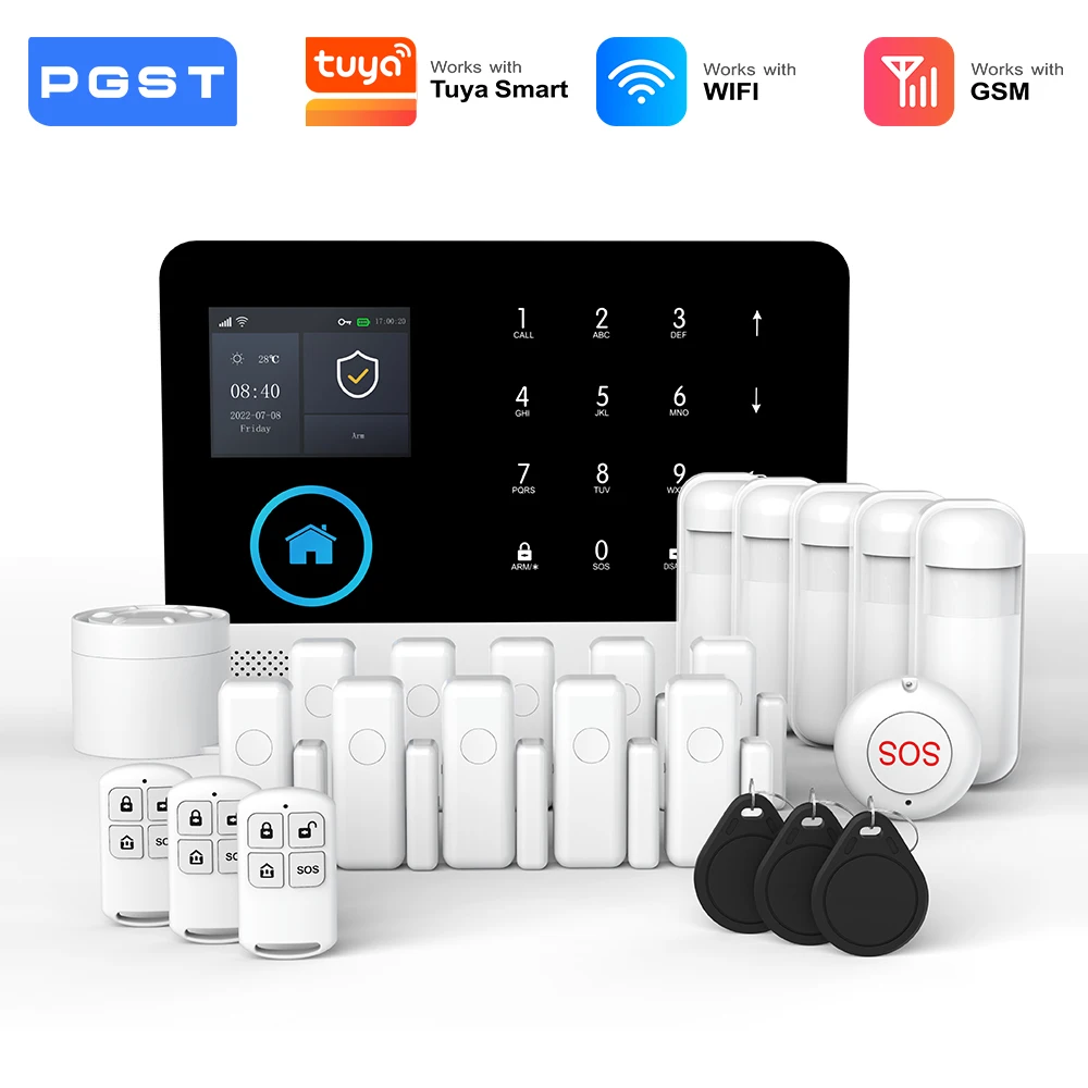 pgst-dispositif-de-protection-alarme-anti-vol-wifi-2g-gsm-works-with-tuya-smart-life-ensemble-securite-sans-fil-compatible-app-logement-appartement-capteurs-detection-fonctionnement-intelligent-sans-complication
