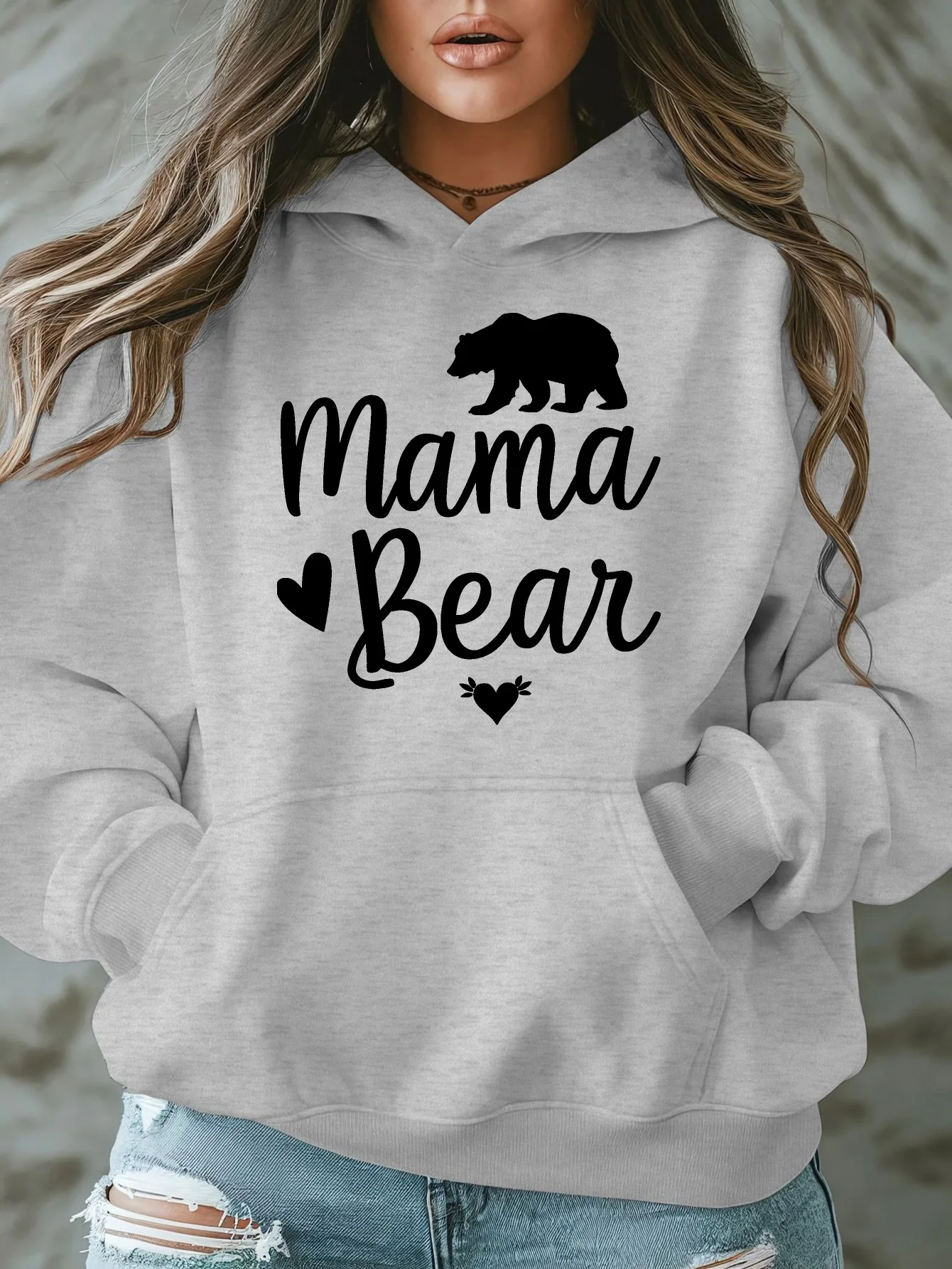 

Женская повседневная толстовка с капюшоном «Мама Медведь» с принтом, осенне-зимняя флисовая уличная одежда, повседневная женская одежда
