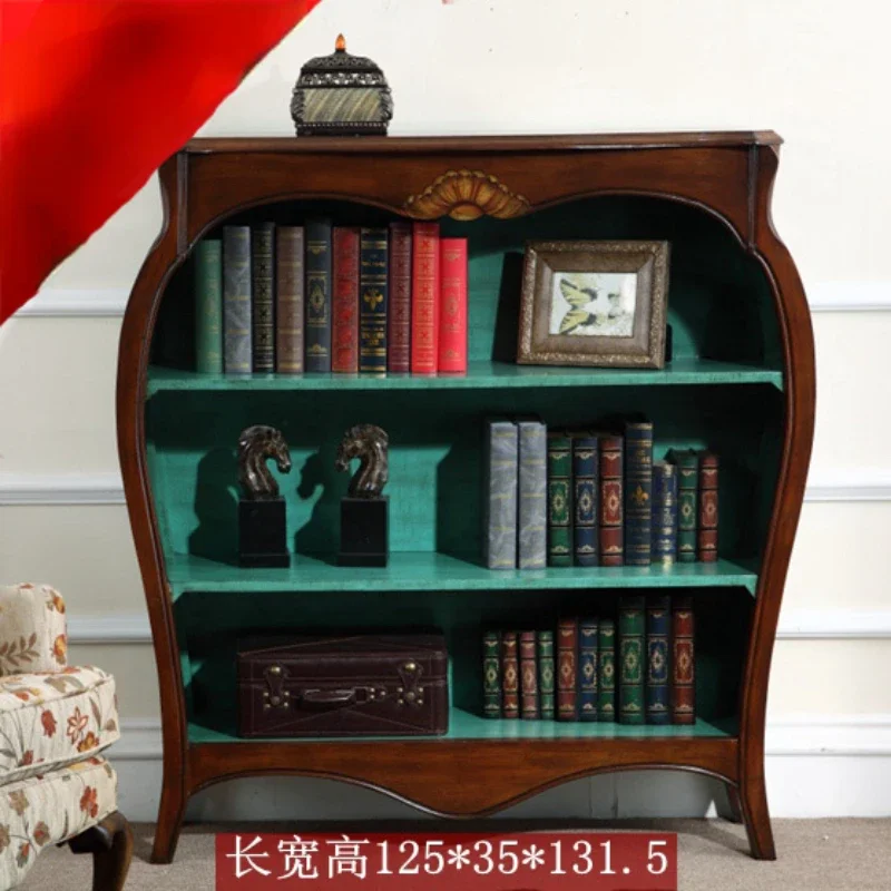 

Pastoral Mediterranean Chinese Bookcase Painted Classic Style Solid Wood Door-Free Entrance Cabinet