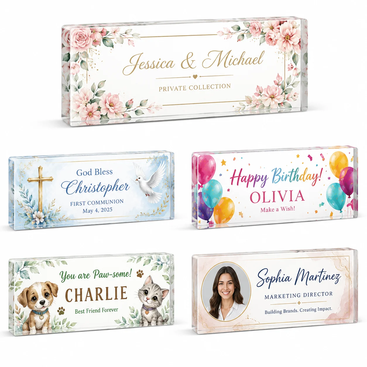 Customize Any Pattern Design Acrylic Desktop Name Tags Personalized English Desktop Signs Multi-Purpose Office Essentials