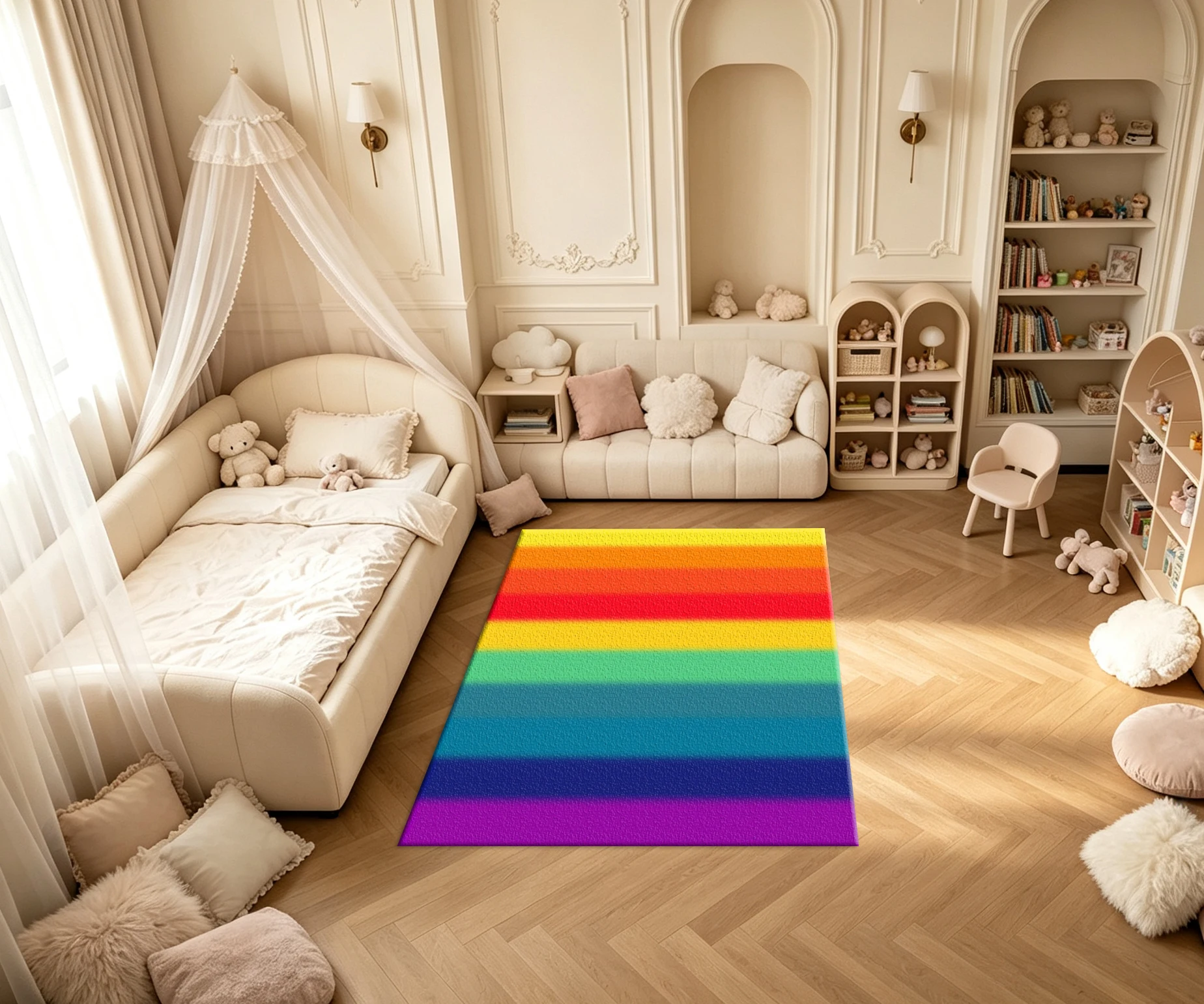 Bright Rainbow Vertical Gradient Stripe Carpet Flooring Modern Colorful Minimalist Art Printed Square Area Rug for Apartment Decoration