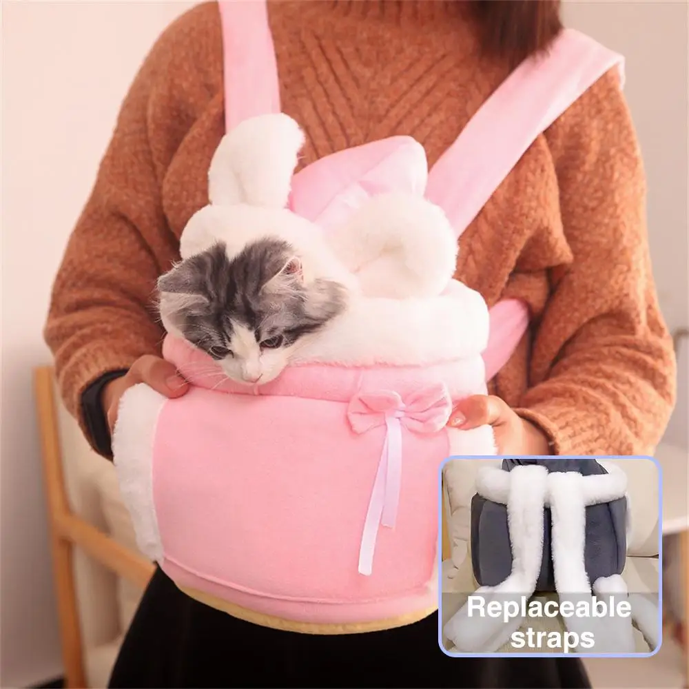 Borsa da trasporto per animali domestici Gatti Cani Zaino in peluche Viaggio all\'aperto Camminata Inverno Nido caldo Gattino Cucciolo Pettorina