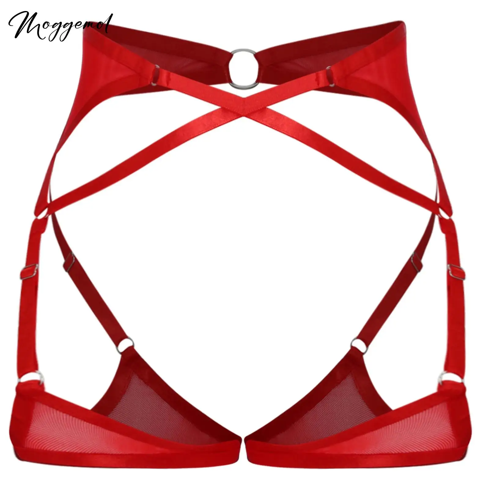

Womens Sexy Lingerie Sheer Mesh Shorts Front O-ring Crotch Cut Out Adjustable Straps Erotic Underwear Suspender Garters Costume