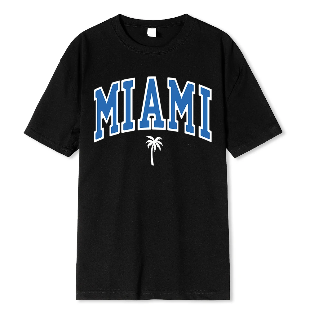 Miami Beach Funny Printing Harajuku Male Tshirt Loose T Shirts Breathable 100% Cotton T Shirts Hip Hop Sweat Street Men T-Shirts