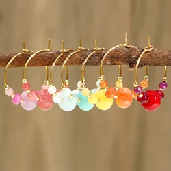 1 pair of women's fashionable earrings Bohemian style multi-color series semi gemstone ring earrings suitable for daily gift giv