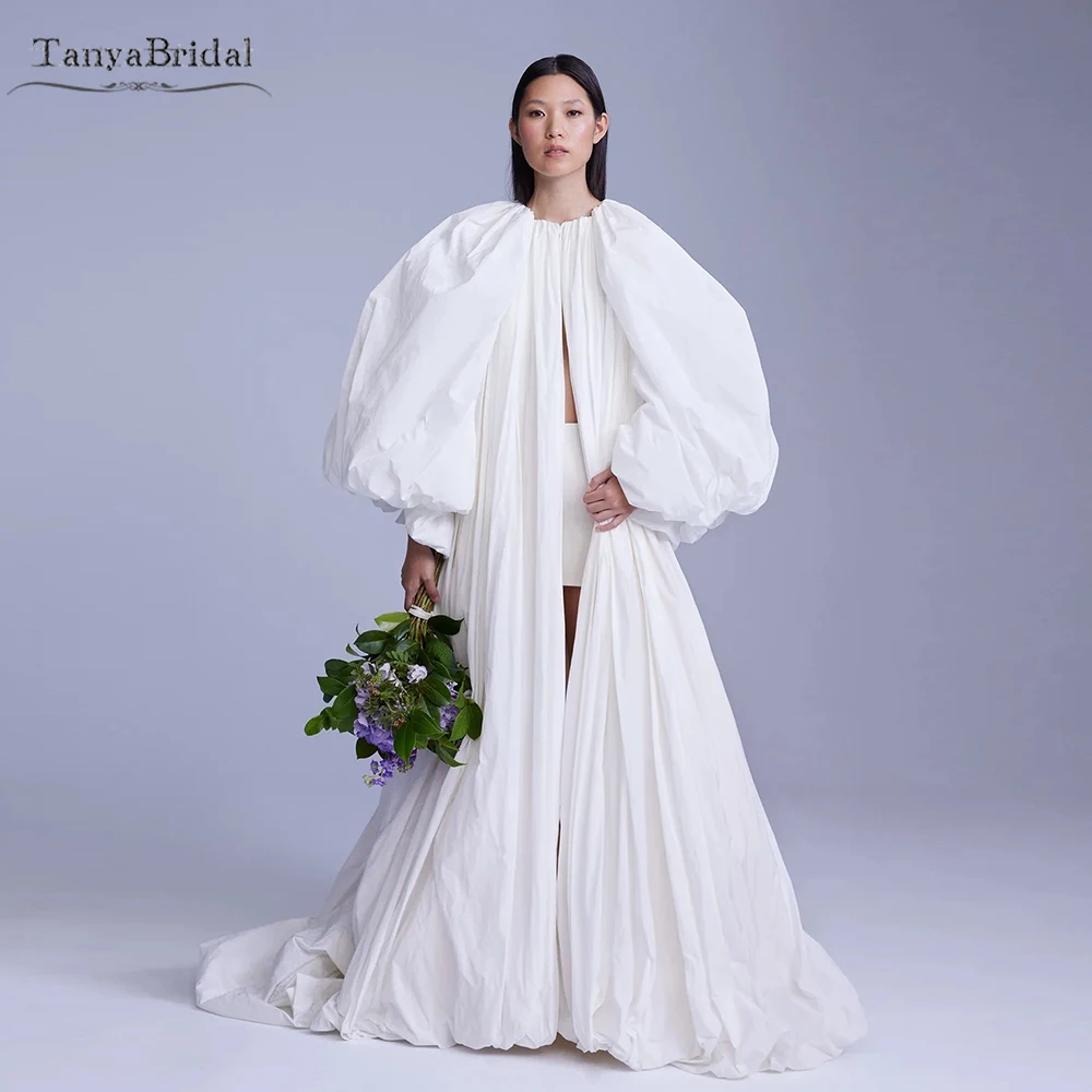 Taffeta Long Wedding Capes With Puff Full Sleeve Fashion Big Jacket Shawl   DJ198