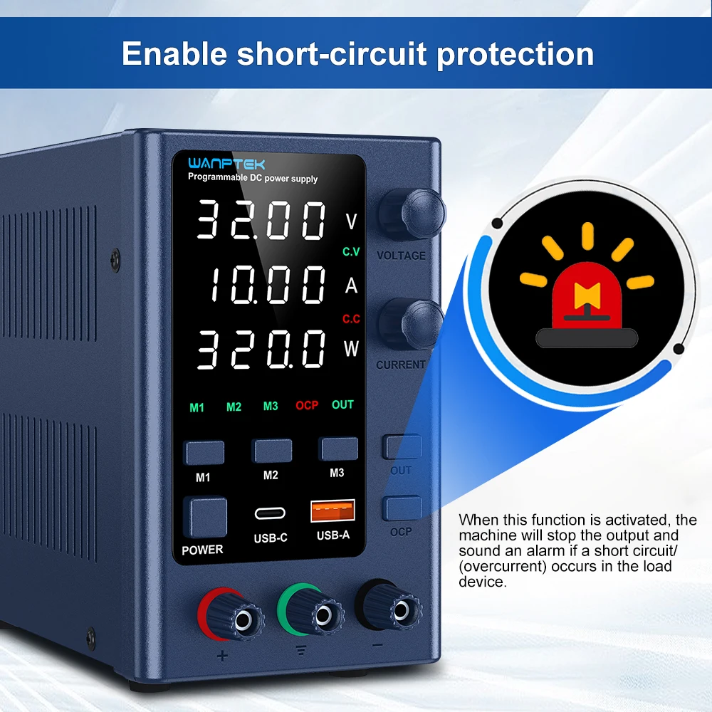 Einstellbares DC-Labornetzteil mit 4 Positionen, 30V 5A, 30V 10A, 220V/115V AC-Schaltwandler, USB/Tape-C-Schnellladung – Detail 13