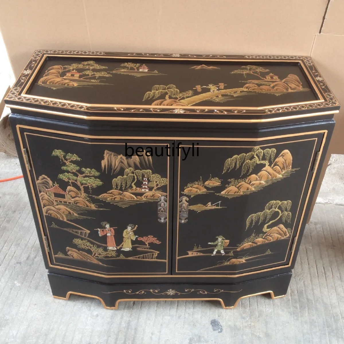 

Two-Door Cabinet Entrance Cabinet Painted Furniture Hand-Painted Landscape Hallway Decorative Cabinet Complete Set