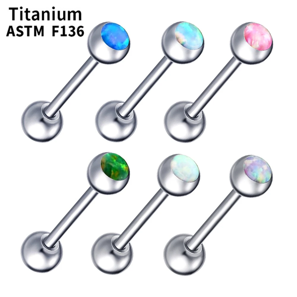 

F136 Titanium Multicolour Opal 16mm 19mm 22mm Tongue Straight Bar Barbell 6mm Ball Nipple Ring Body Piercing 14g