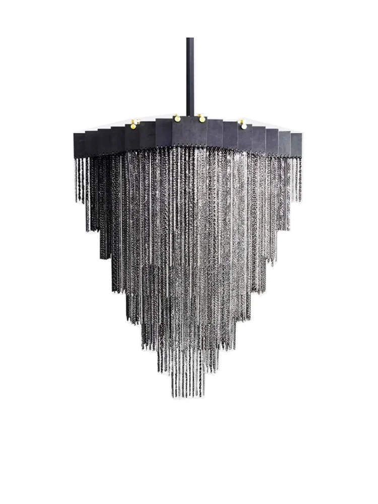 Postmodern Black Chain Chandeliers Textured Understated Luxury Home-applicant Classical LED G9 Lights Suspension For Living Room