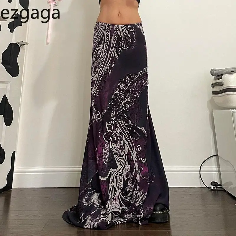 

Ezgaga Vintage Skirts Women Floral Printed Loose Sexy Temperament Chic Fashion Ladies Long Skirt Y2k Casual Party Clubwear