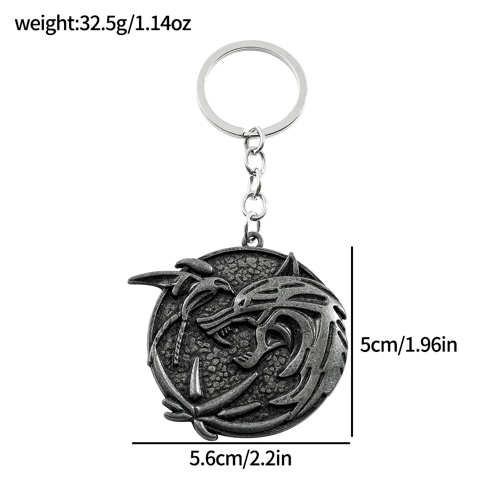 Vintage Wolf Head Keychain Game Geralt Of Rivia Medallion Wolf Metal Pendant Keyring For Men Car Accessories Gifts view 2