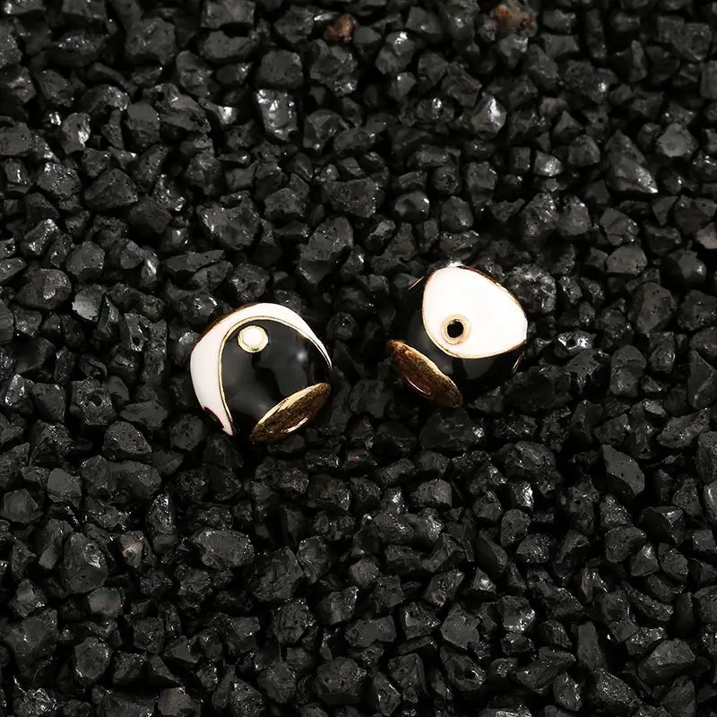 Pure Copper Yin Yang Bagua Spacer Beads with Resin Enamel DIY Handmade for Buddhist Prayer Bracelet Collectible Ornaments Gift