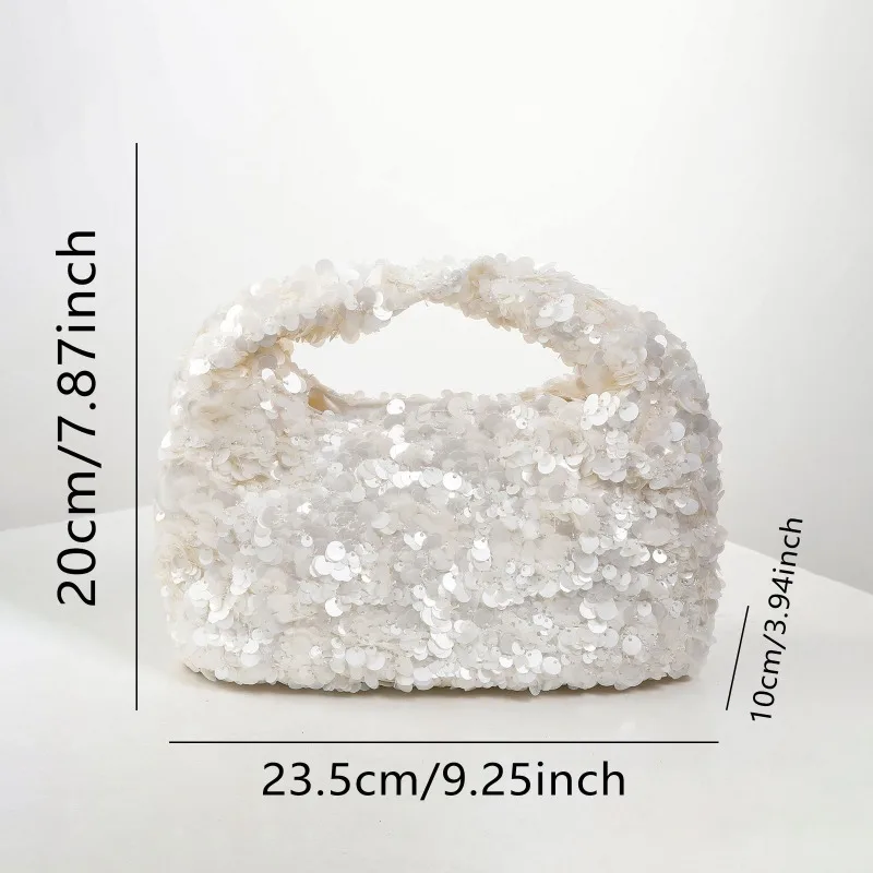 المرأة الأبيض الترتر حقيبة يد لامعة دلو حقيبة أنيقة مساء حقيبة صغيرة لحفل الزفاف رائعة صغيرة حمل الإناث المحفظة #6