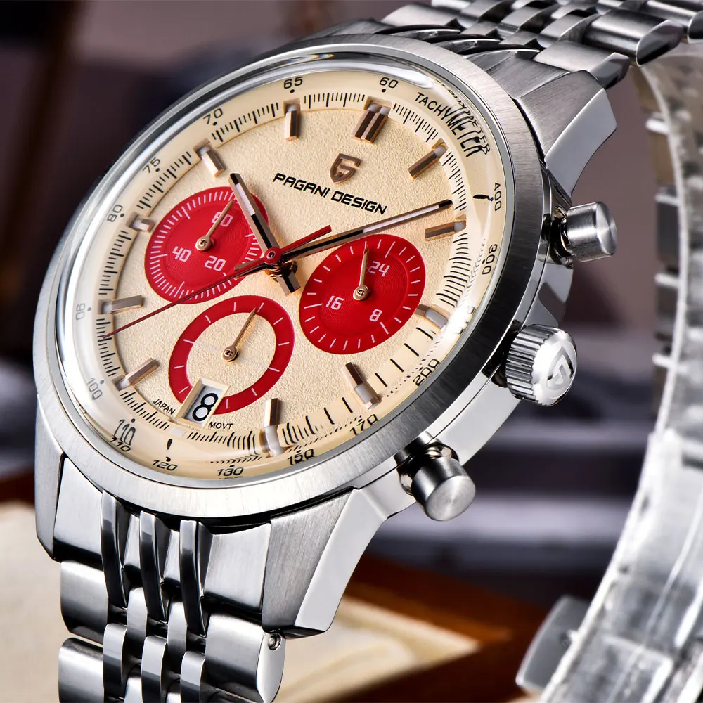 PAGANI DESIGN New Men Watch Luxury Quartz Wristwatch Men's AR Sapphire Speed Sport Chronograph Automatic Date VK63 Watches Gift