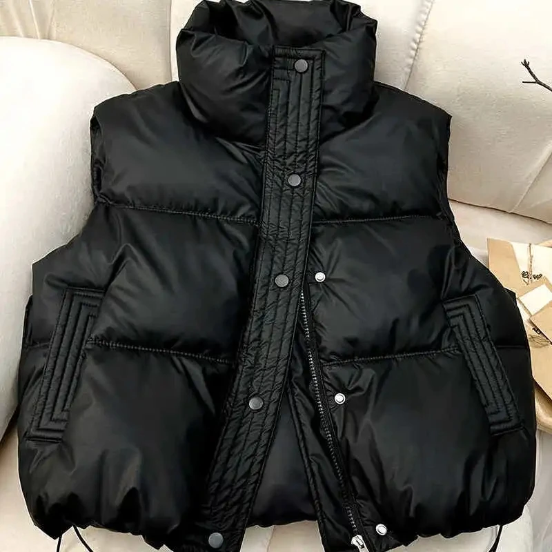 Winter Down Cotton Vest Jacket Women's 2025 New Sleevele Stand Parkas Warm Short Vest Coat Female Waistcoat Overcoat Ladies Tops