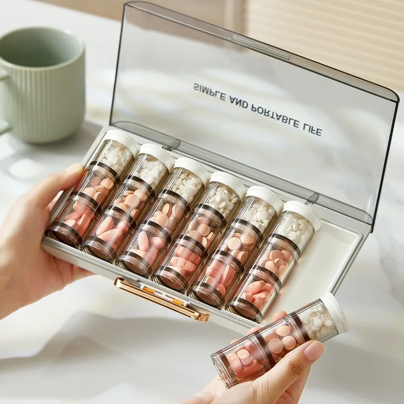 携帯用ピルオーガナイザー-大容量-7日間薬収納ボックス-3回の毎日の食事リマインダー付き-外出先での使用に最適