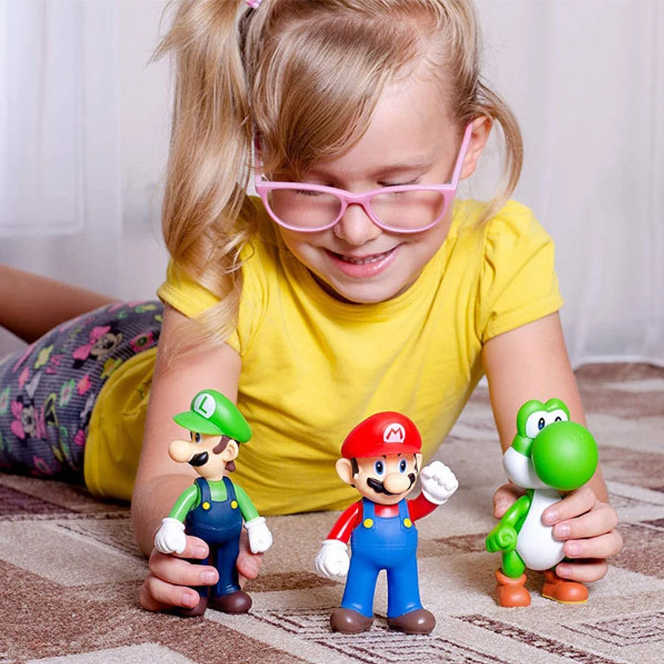 Super Mary Series Anime Figure Toy Mario Bros Luigi Yoshi Donkey Kong Wario Collectible Pvc Anime Model Kids Christmas Gift