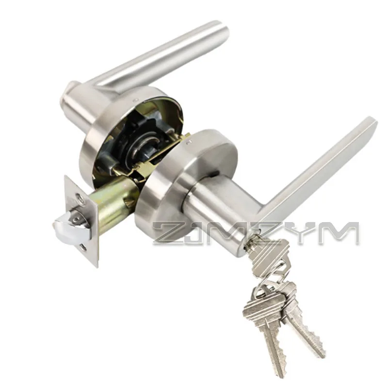 

304 Stainless Steel 3 Rail Door Lever Lock Heavy Duty Privacy Door Handle Interior Door Lock for Bedroom Bathroom