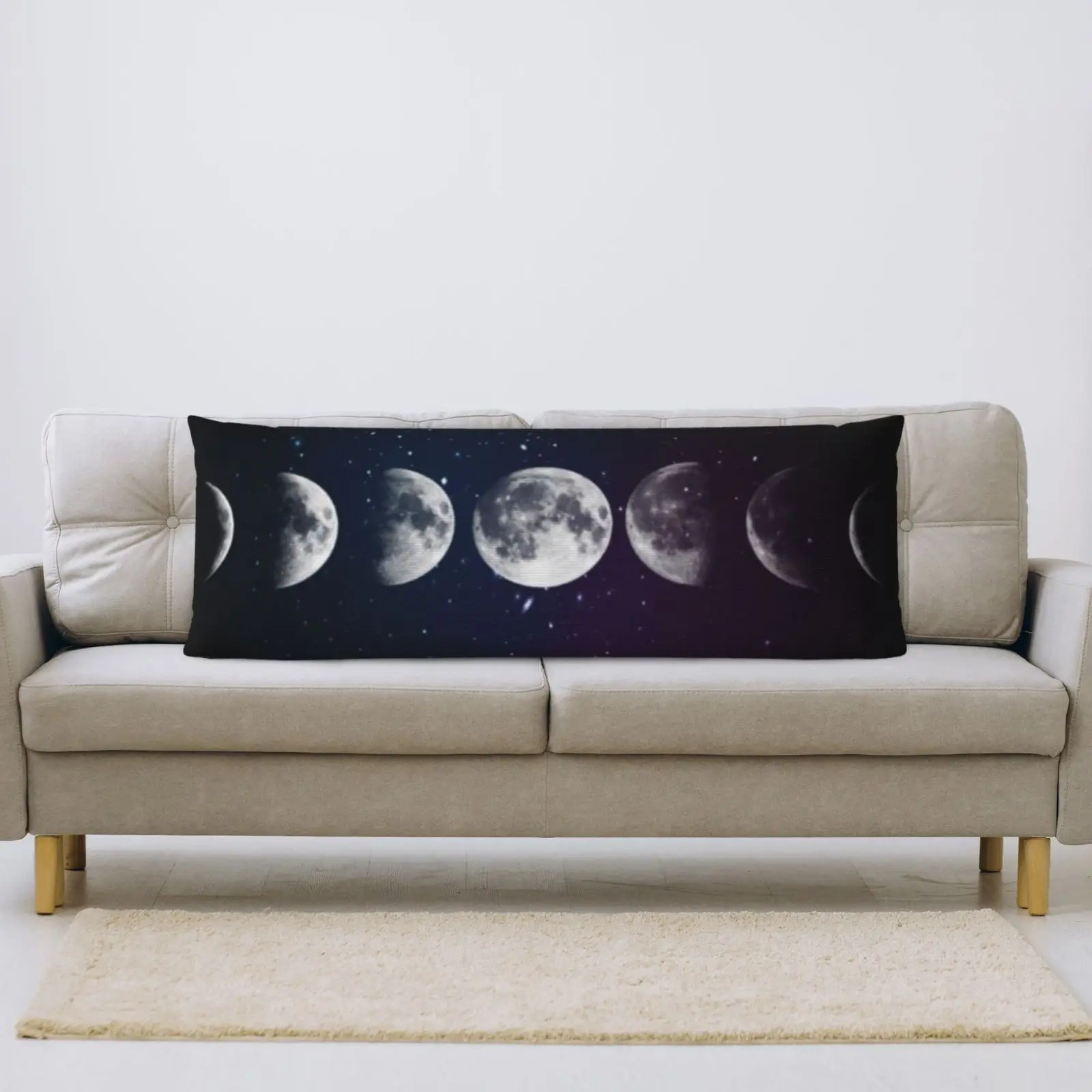 Moon Phase Pillowcase - 20.0x54.0inch Double-Sided Printed Long-Pile Pillow Cover, Suitable for Sofa and Bedroom - Black and Whi