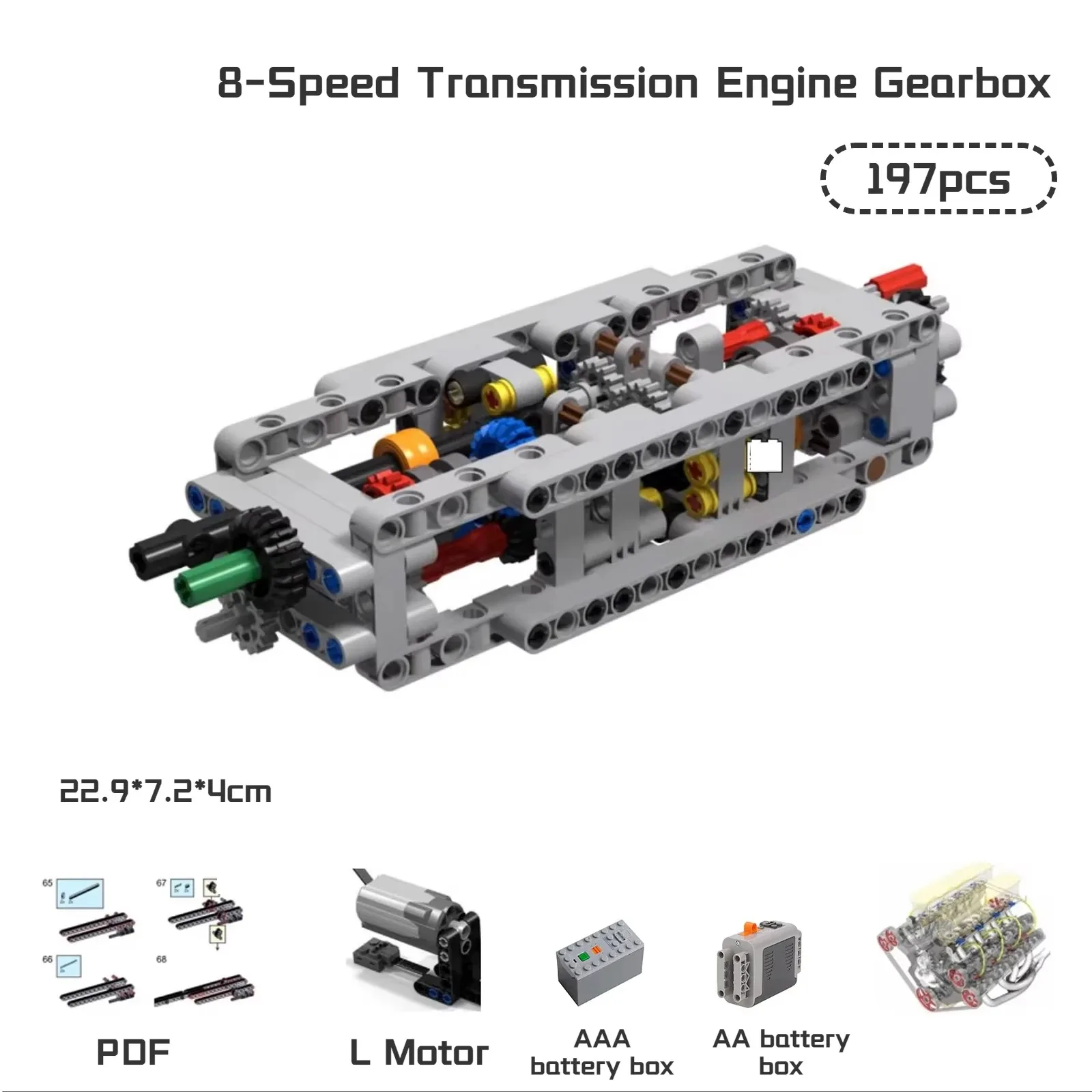 8-Gang-Getriebe mit L-Motor und AA/AAA-Batteriekasten für Legoeds-kompatible Bausteine, technische Teile