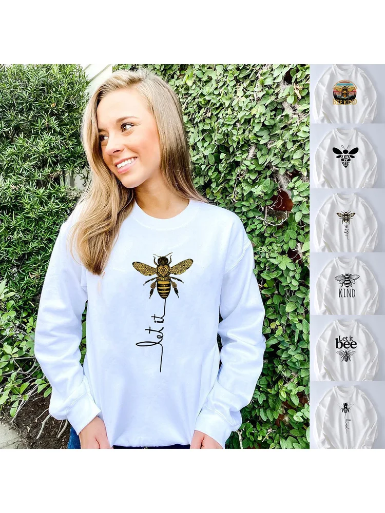 

Fashion Honeybee Women Men Sweatshirt Let It Bee Graphic Bee Kind Female Aesthetics Vintage Top Korean Harajuku Kawaii Pullovers