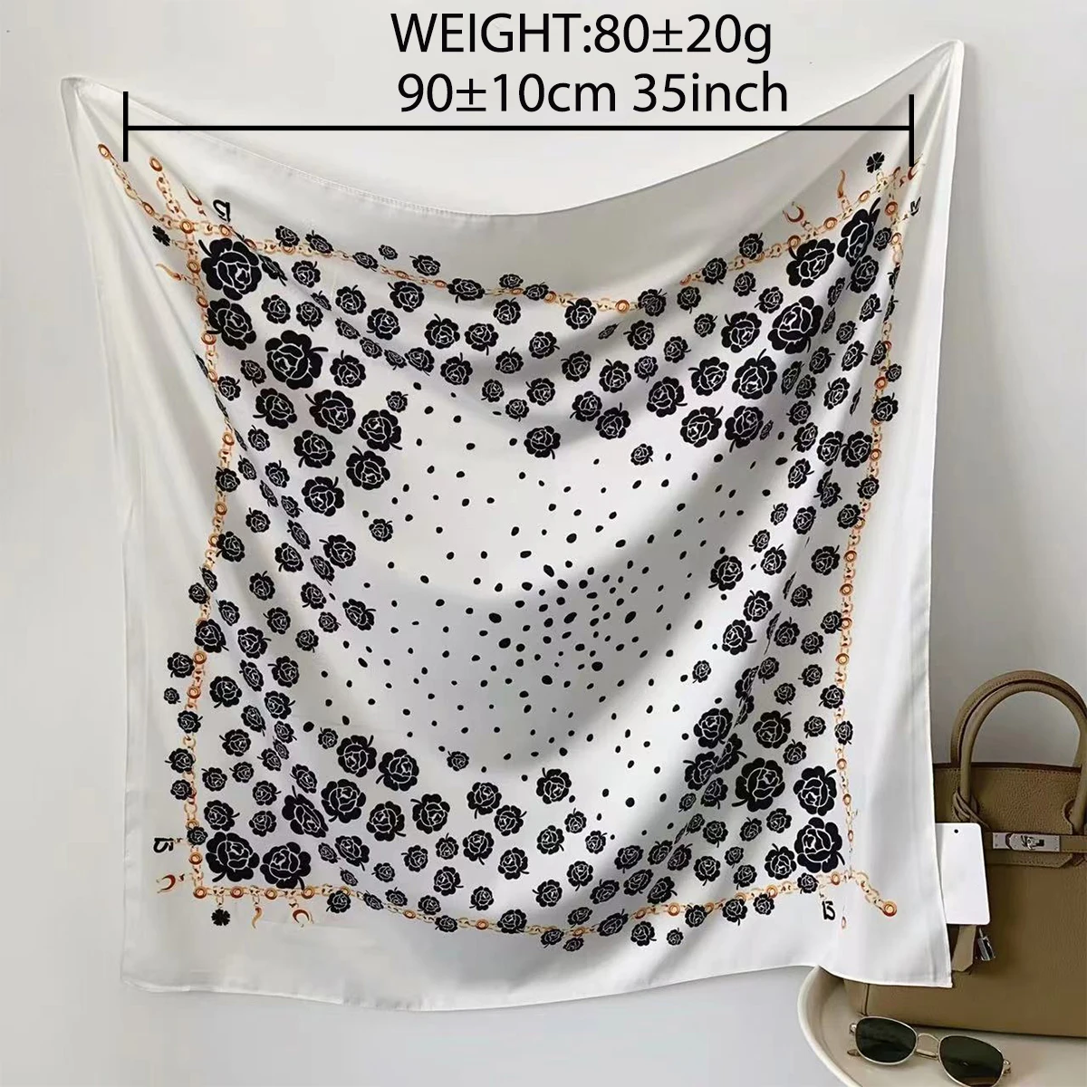 Polka Dot Camellia Silk Scarf 90CM Twill Scarf New Chain Large Square Scarf Sunshade Shawl Head Scarf 90*90CM Scarfs bandana