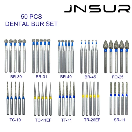 Imagen 1 del producto JNSUR 50 unids/lote brocas de fresas dentales de diamante 10 modelos diferentes materiales dentales suministro clínico dentistas laboratorio fresas dentales