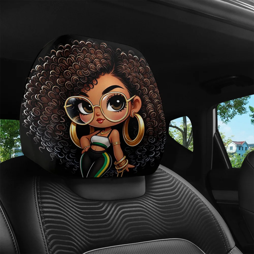 

1pc African-Themed Curly Girl Car Headrest Cover with Braids & Headwrap - Fit Suitable for Family Road Trips, Washable Headres